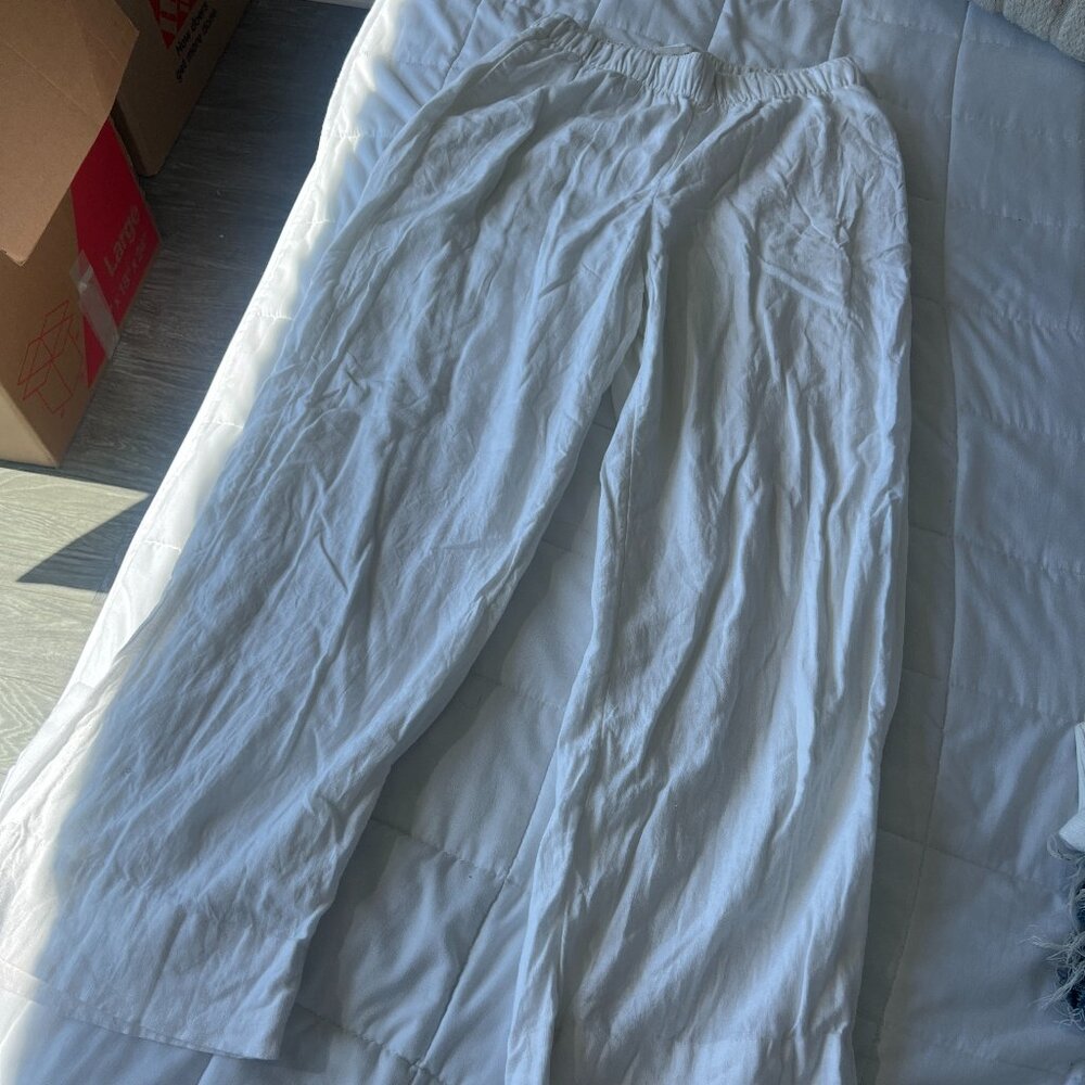 Abercrombie White Linen Pants with Waistband Size S Short